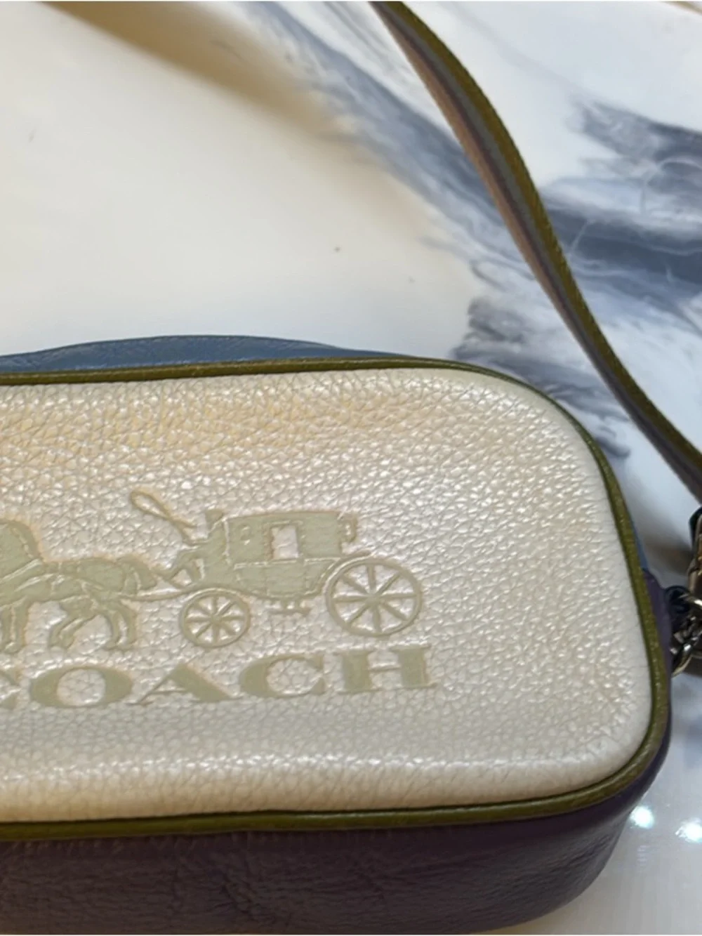 Coach Multicolor Leather Crossbody — Blue, Olive, Cream & Brown